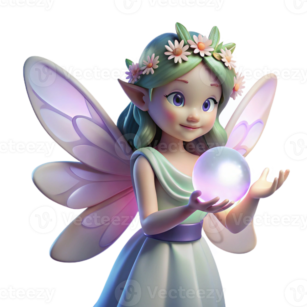 beautiful abstract A delicate fairy with gossamer wings and a flower crown, holding a glowing orb, illuminated by soft, magical light. Art style dreamy illustration professional png