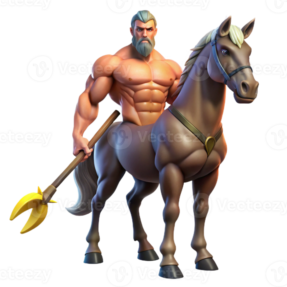 magnificent rustic A powerful centaur with a muscular human torso and a horse's body, wielding a spear, illuminated by the setting sun. Art style heroic fantasy art genuine png