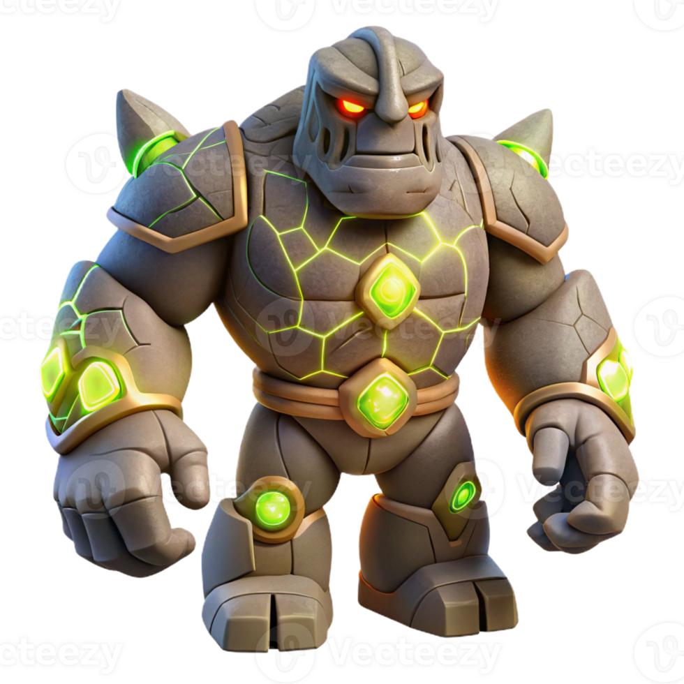 beautiful traditional A powerful golem made of stone, animated by magic, illuminated by glowing runes. Art style fantasy creature art authentic png
