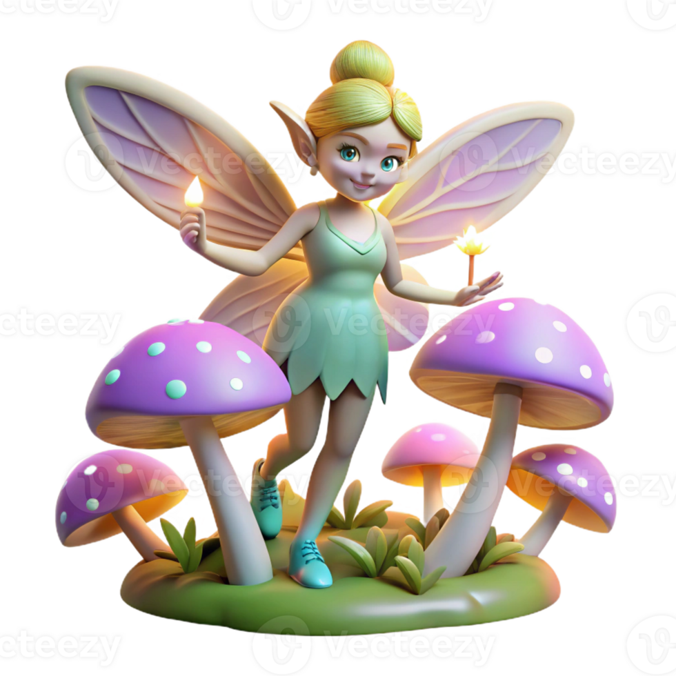 beautiful modern A playful pixie with iridescent wings, flitting through a field of glowing mushrooms. Fantasy art style with whimsical, dreamlike lighting high resolution png