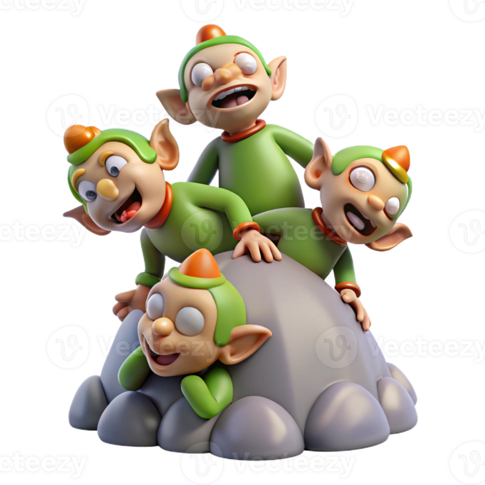 stunning artistic A group of mischievous imps playing pranks on a sleeping giant. Fantasy art style with humorous, exaggerated expressions genuine png