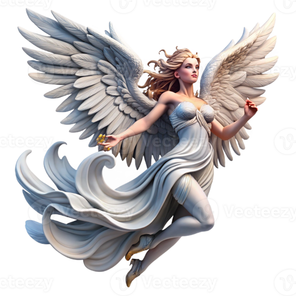 serene minimalist A graceful harpy with eagle wings and the face of a beautiful woman, soaring through a stormy sky. Baroque style with dynamic, swirling composition professional png