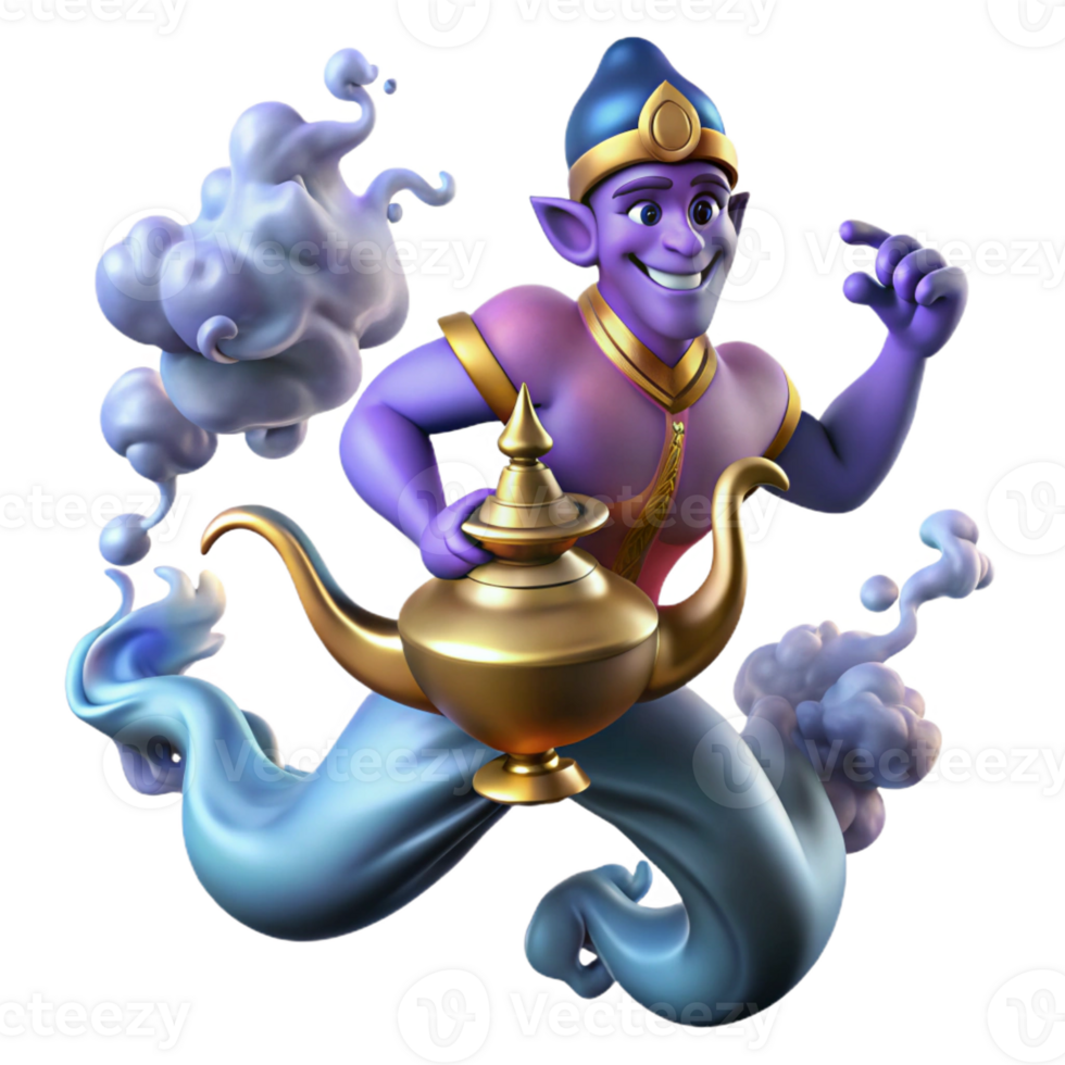 beautiful rustic A powerful djinn emerging from a magic lamp, surrounded by swirling smoke and embers. Arabian Nights style with rich, ornate details premium png