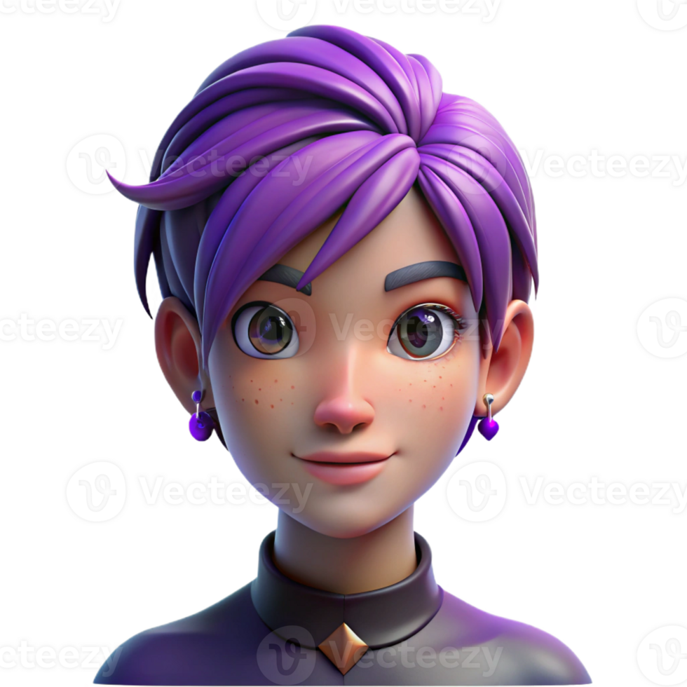 magnificent modern Portrait of a nonbinary person with short, choppy purple hair and intricate facial tattoos, lit by soft, diffused light, art nouveau style premium png