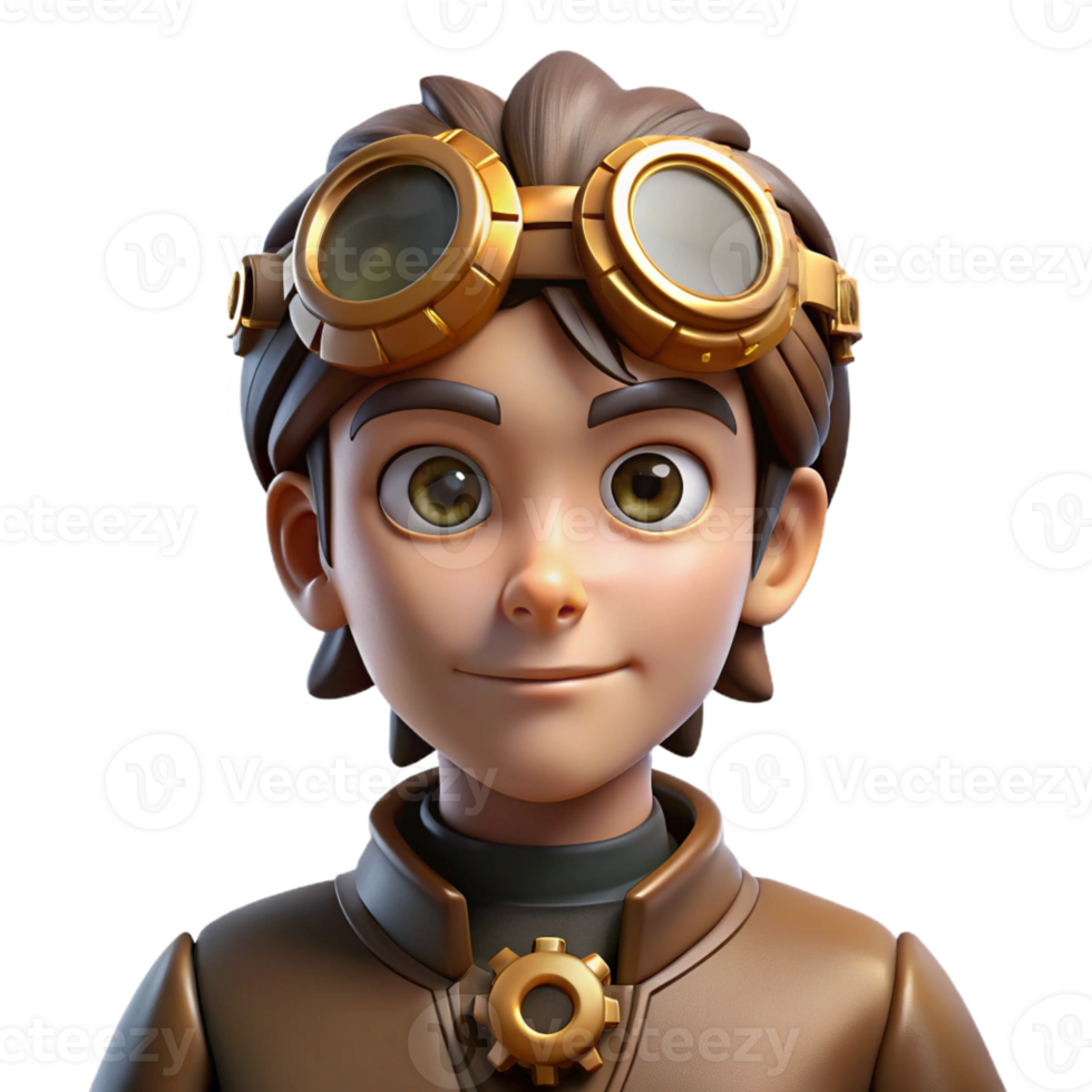 elegant abstract Portrait of a person wearing a steampunk goggles and gears, lit by a dramatic, low-key light, steampunk style professional png