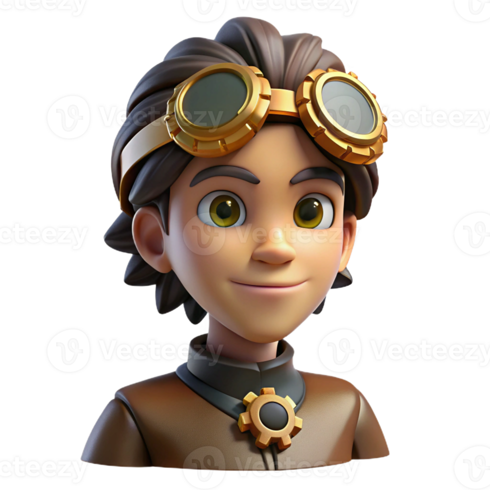 stunning vintage Portrait of a person wearing a steampunk goggles and gears, lit by a dramatic, low-key light, steampunk style professional png