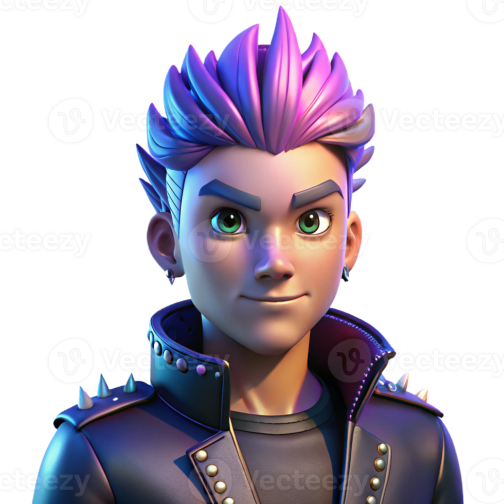 magnificent artistic Portrait of a person with a mohawk hairstyle and studded leather jacket, lit by harsh, neon lighting, punk rock style professional png