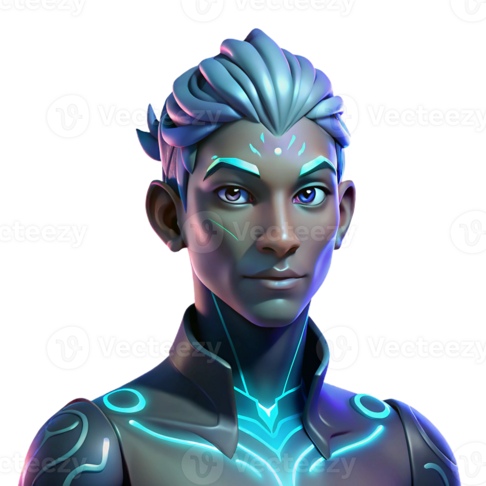 vibrant minimalist Portrait of a person with glowing bioluminescent tattoos, lit by a dark, ethereal light, fantasy style premium png