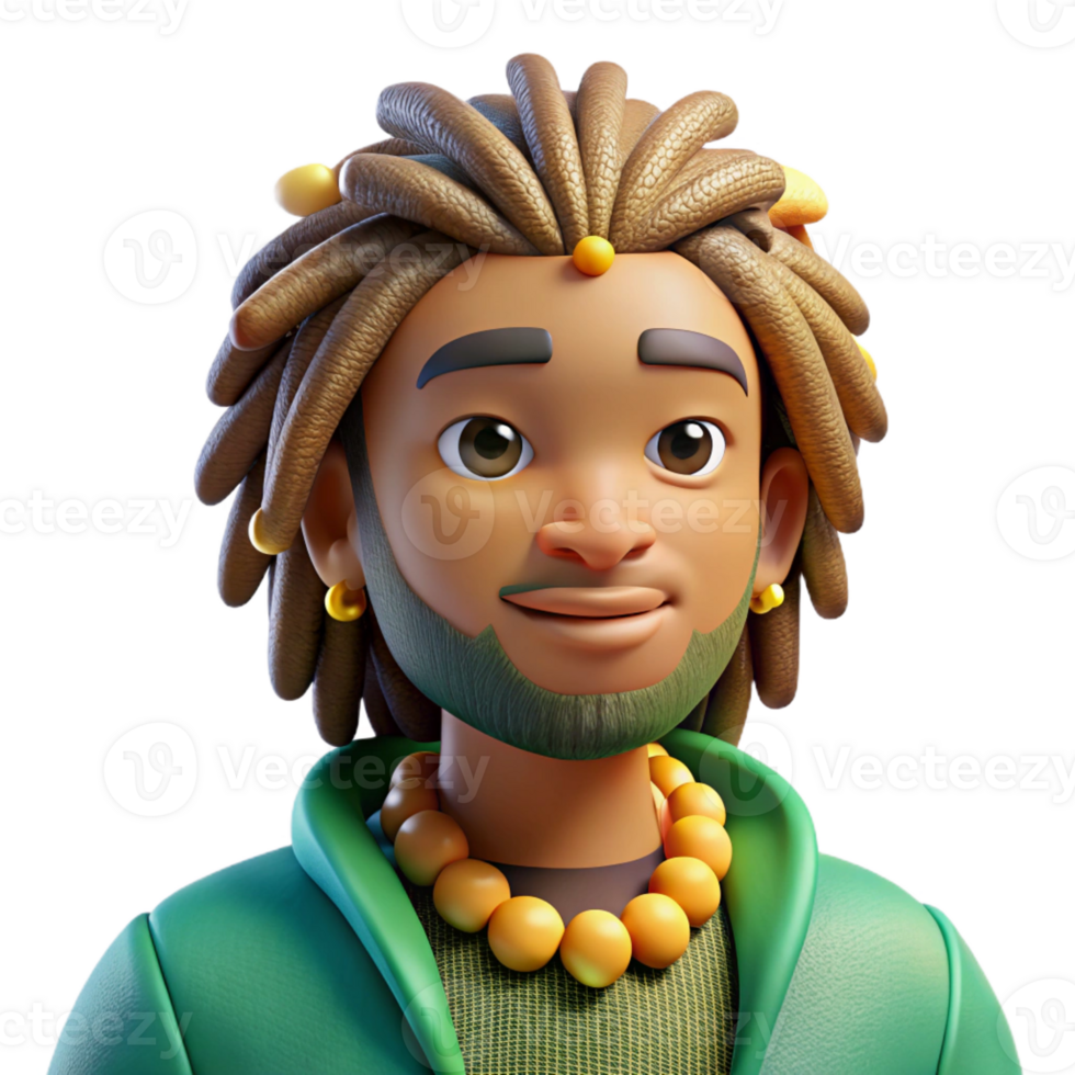 wonderful abstract Portrait of a person with dreadlocks adorned with beads and shells, lit by warm, tropical sunlight, reggae style high quality png