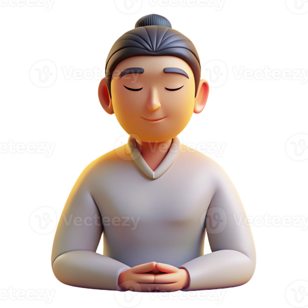 beautiful modern Portrait of a person with a serene expression meditating, lit by soft, diffused light, spiritual style genuine png