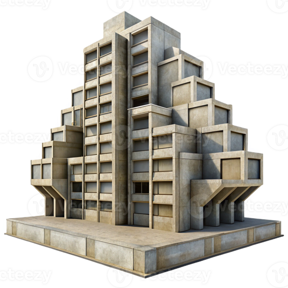 serene artistic Brutalist concrete apartment complex, repetitive geometric patterns, harsh sunlight, urban decay aesthetic, photography style, genuine png