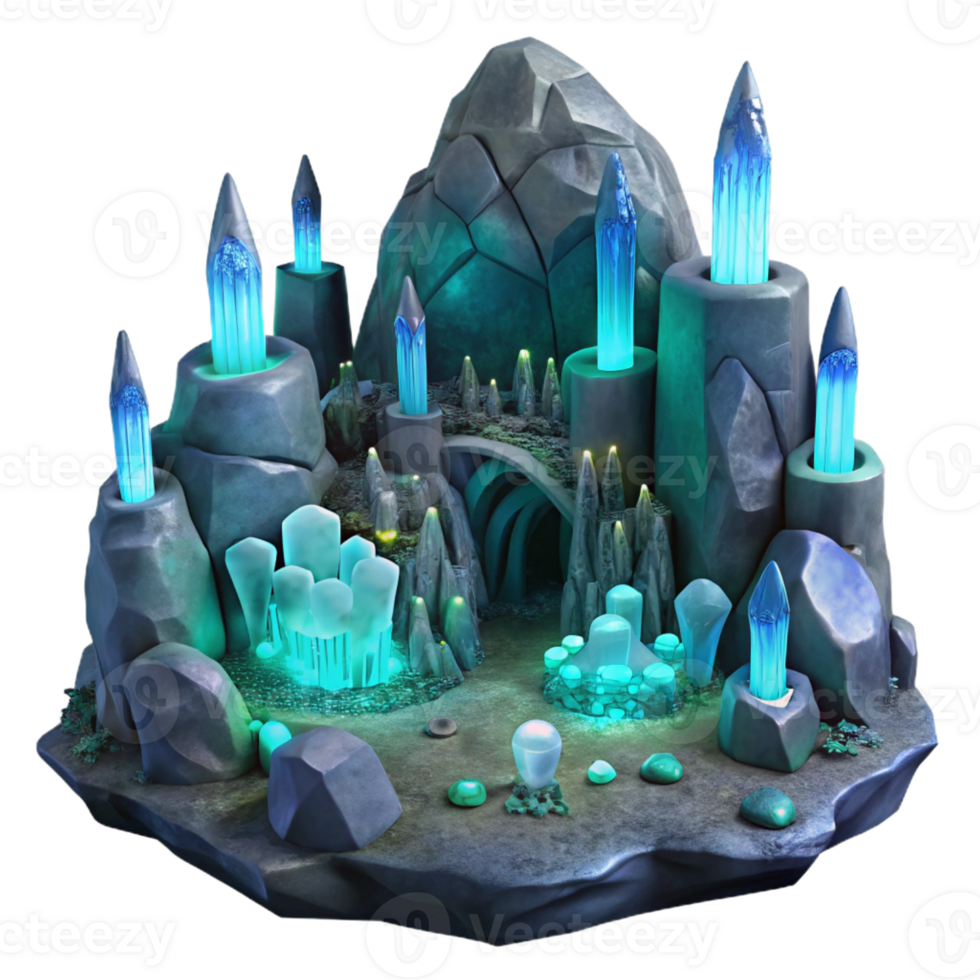 magnificent abstract Subterranean city, carved into rock, bioluminescent fungi providing light, mysterious and fantastical, fantasy art style, original png
