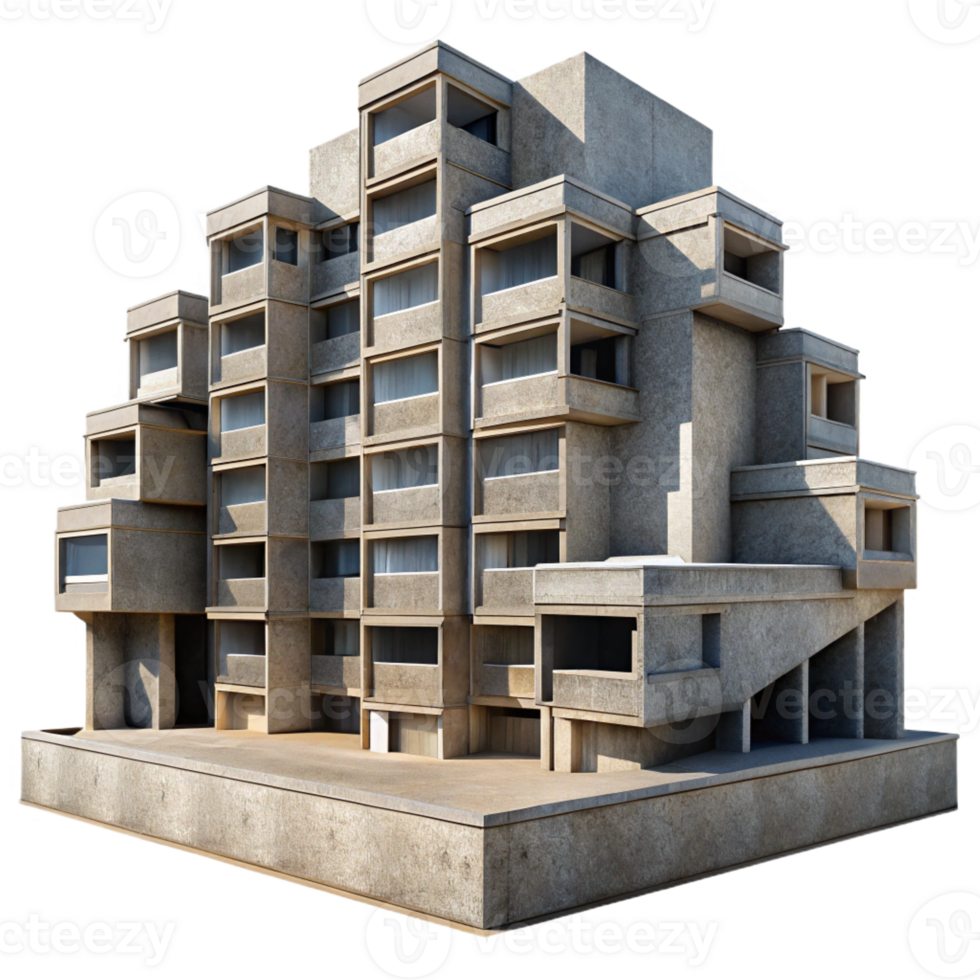 wonderful artistic Brutalist concrete apartment complex, repetitive geometric patterns, harsh sunlight, urban decay aesthetic, photography style, high resolution png