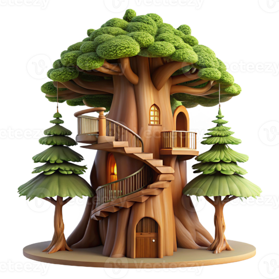 impressive contemporary Giant sequoia tree converted into a dwelling, intricate interior with spiral staircases, warm and inviting, fantasy art style, high resolution png