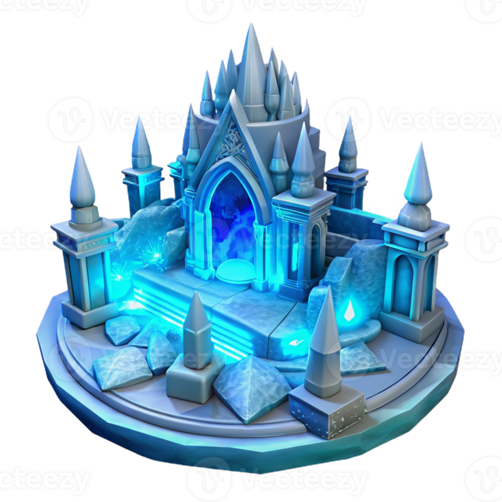 extraordinary creative Ice palace, intricate carvings, glowing blue light emanating from within, magical and ethereal, fantasy art style, high quality png