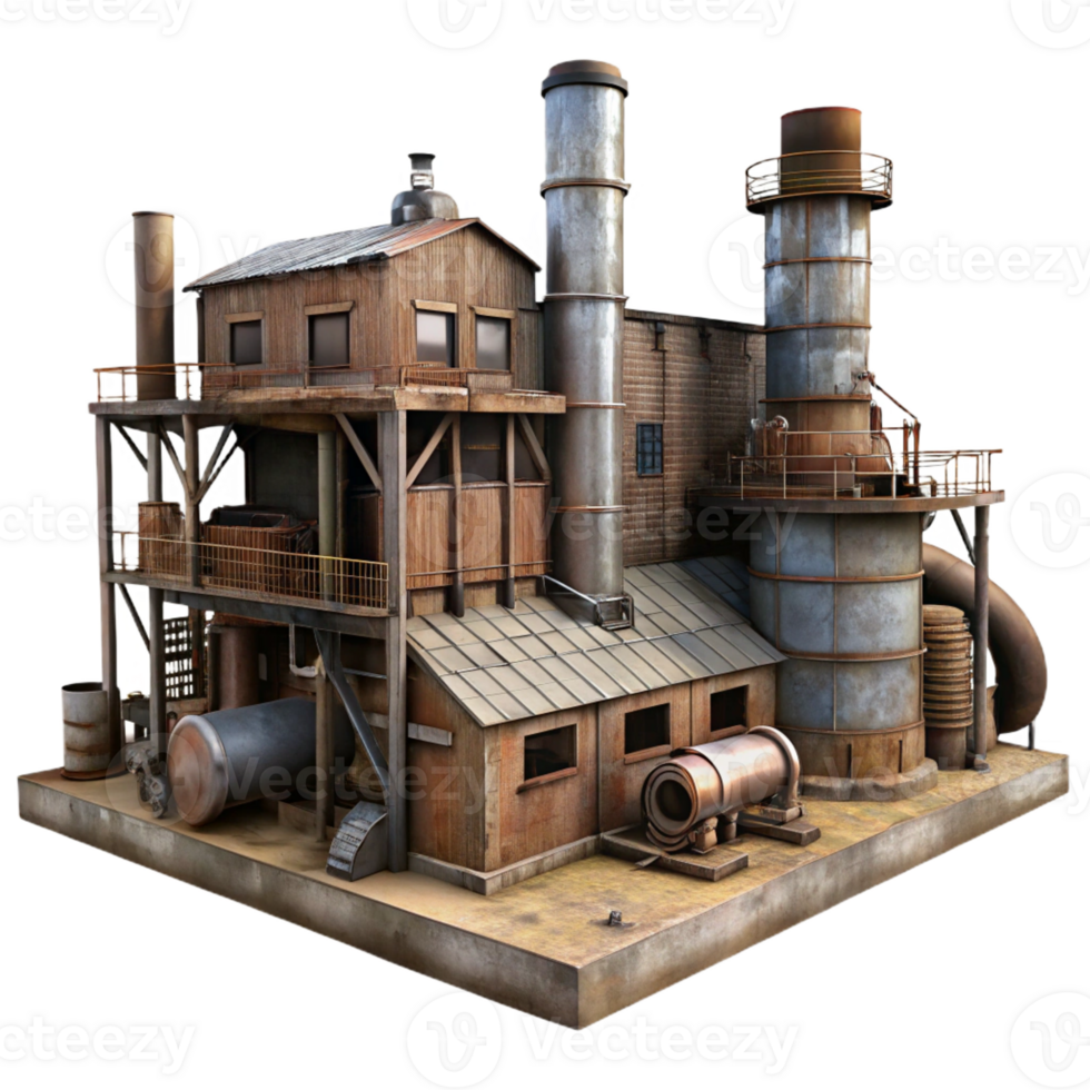 stunning vintage Abandoned industrial factory, decaying machinery, rusting metal, eerie atmosphere, urban exploration photography style, high resolution png