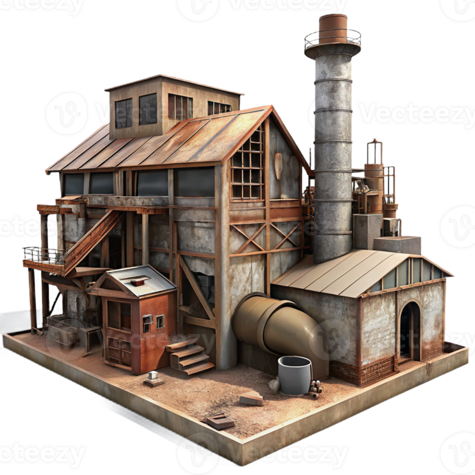 elegant modern Abandoned industrial factory, decaying machinery, rusting metal, eerie atmosphere, urban exploration photography style, high resolution png