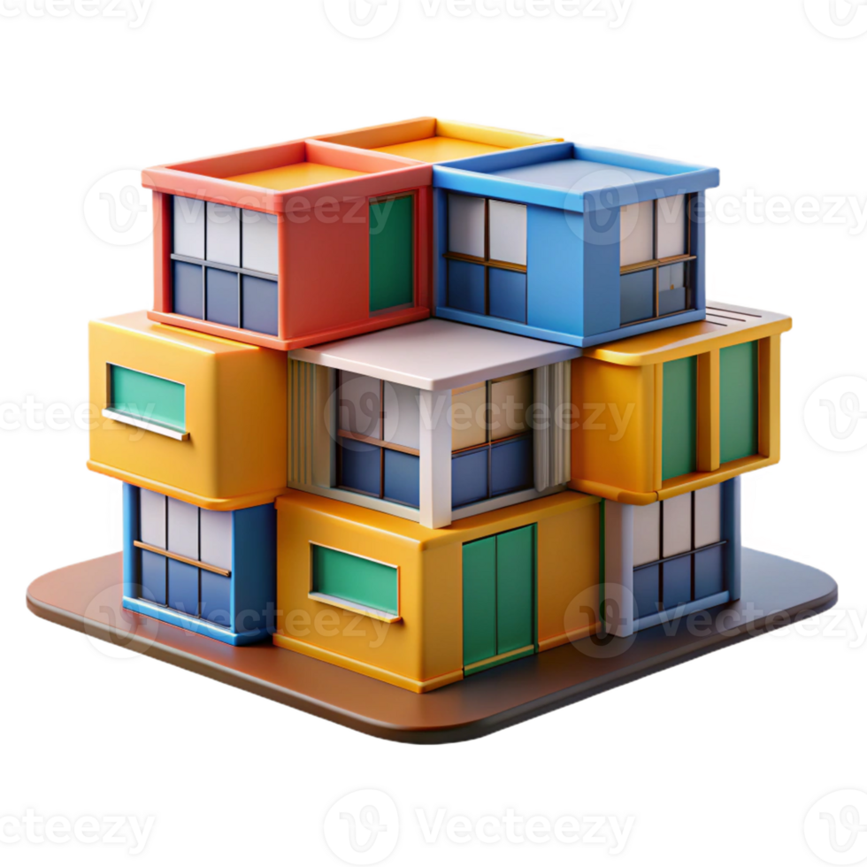 magnificent classic Modular apartment complex, prefabricated units stacked together, colorful and playful, architectural rendering style, genuine png