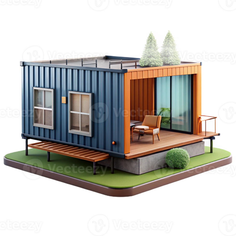 wonderful contemporary Shipping container home, repurposed containers transformed into a modern dwelling, sustainable and innovative, architectural rendering style, detailed png