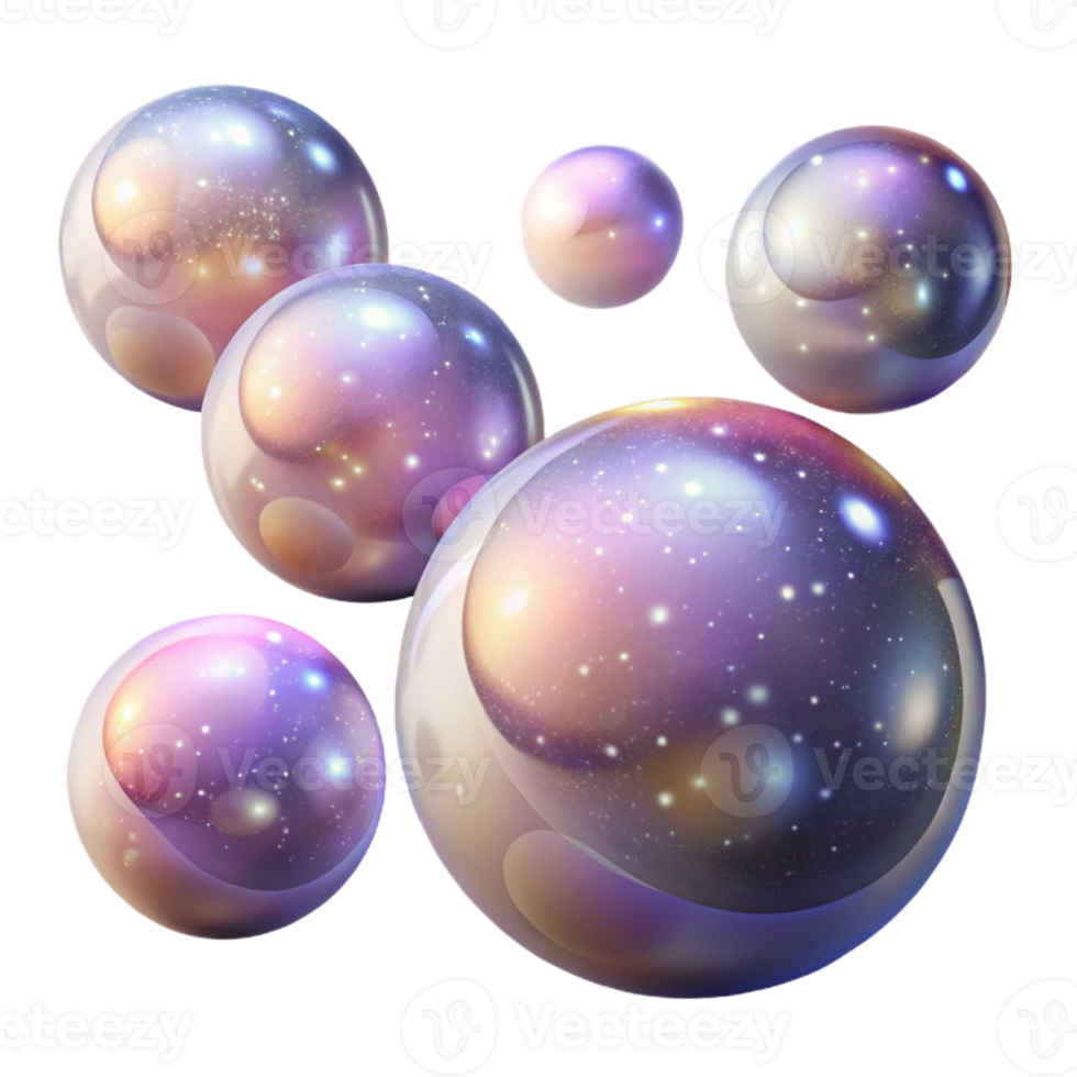 impressive classic A field of floating, translucent orbs, each containing a miniature galaxy, illuminated by a soft, celestial glow. Dreamlike, ethereal style, soft focus genuine png