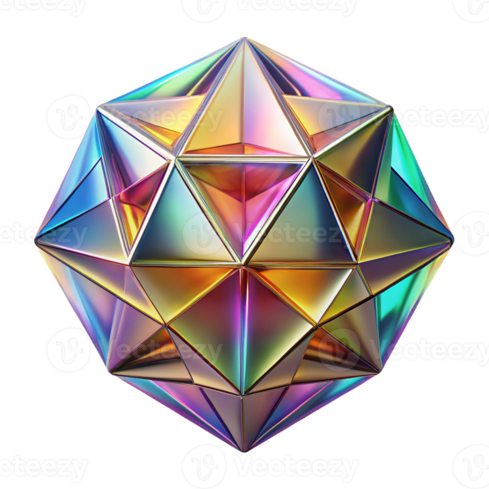 dramatic minimalist A kaleidoscope of tessellated, crystalline structures, refracting light in a spectrum of rainbow colors. Art Deco style, sharp, geometric lighting professional png