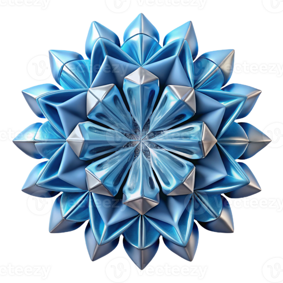 serene creative A complex fractal pattern, resembling a frozen snowflake, in shades of icy blue and white, with a subtle shimmer. Geometric, minimalist style, crisp, clear lighting premium png