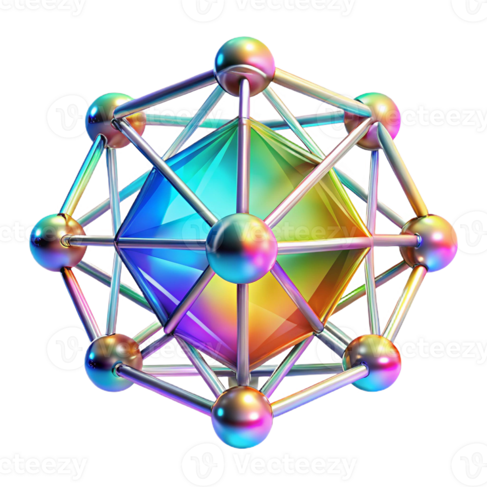 extraordinary classic A network of interconnected, glowing crystals, refracting light in a spectrum of rainbow colors. Geometric, crystalline style, dynamic, refracting lighting genuine png
