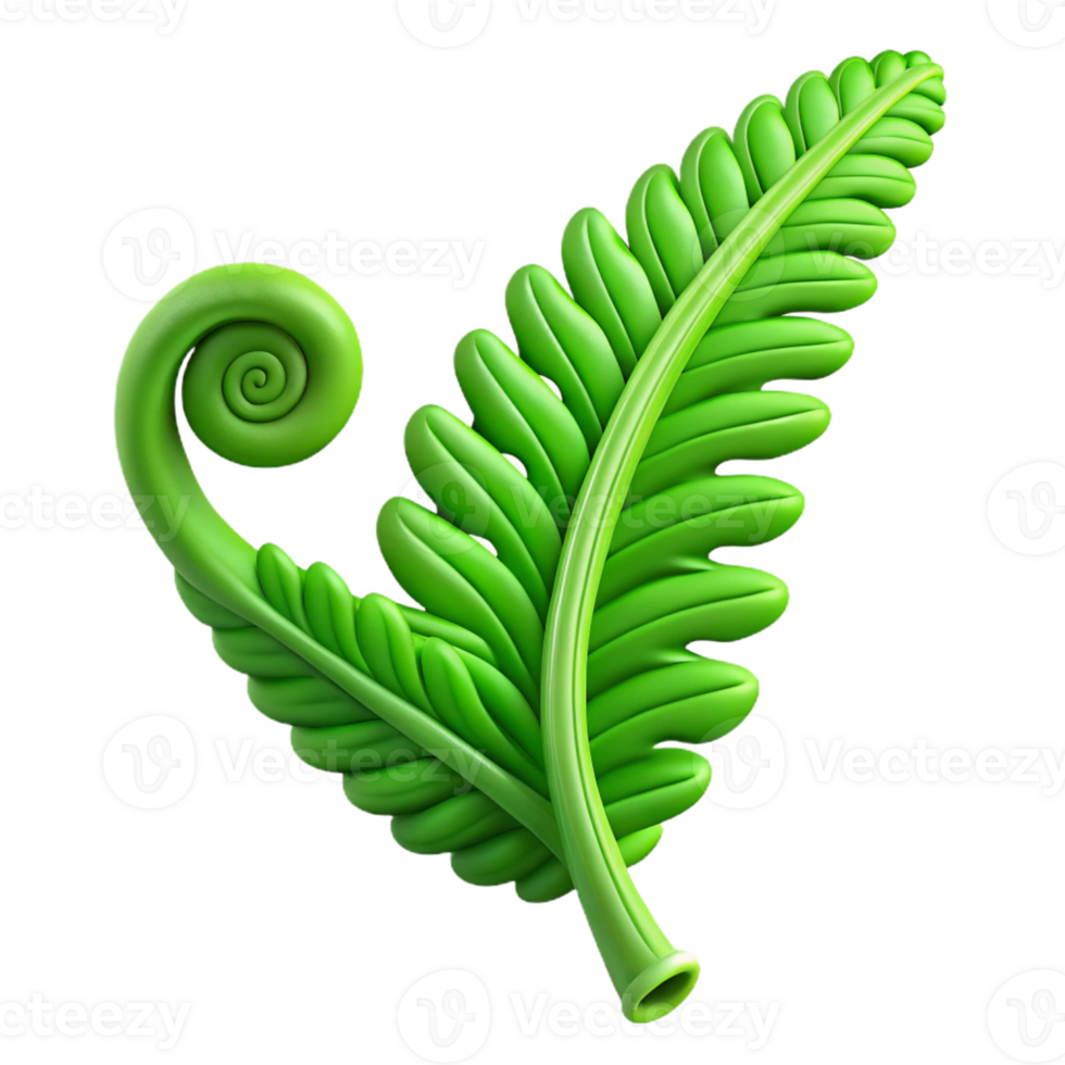 beautiful modern A lush green fern frond unfurling, dappled forest light, botanical illustration style high resolution png