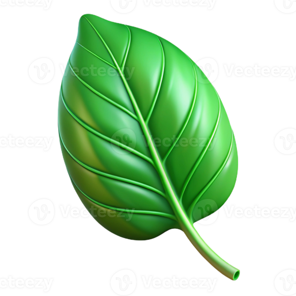 magnificent artistic A single, vibrant green leaf with visible veins, backlit by soft sunlight, botanical illustration style high quality png