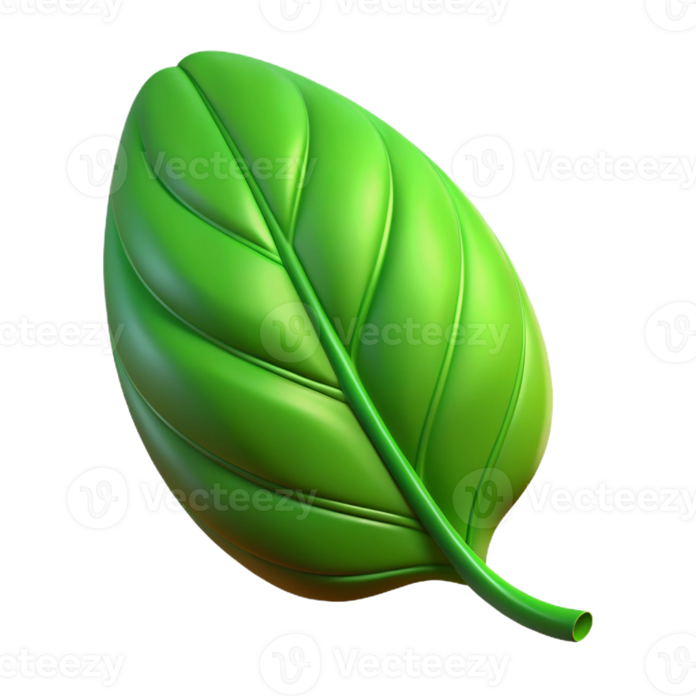 impressive minimalist A single, vibrant green leaf with visible veins, backlit by soft sunlight, botanical illustration style professional png