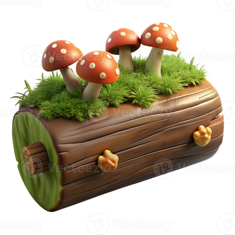 stunning modern A decaying log covered in mushrooms and moss, dim forest light, photorealistic style high quality png