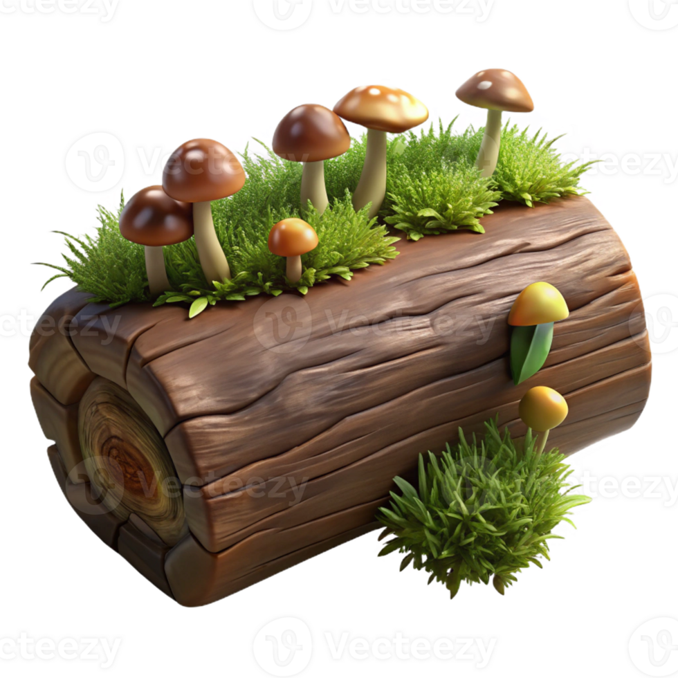 stunning classic A decaying log covered in mushrooms and moss, dim forest light, photorealistic style authentic png