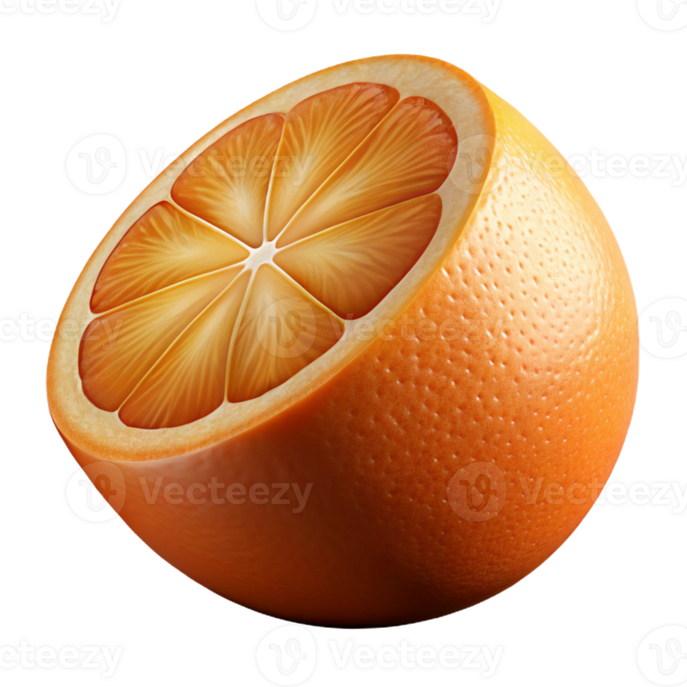 elegant modern A single, ripe orange sliced in half, bright studio lighting, hyperrealistic style high quality png