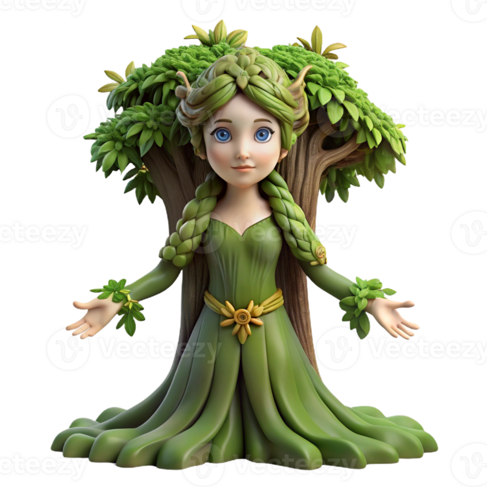 wonderful contemporary A serene dryad emerging from an ancient oak tree, adorned with moss and vines, soft dappled sunlight, Pre-Raphaelite style authentic png