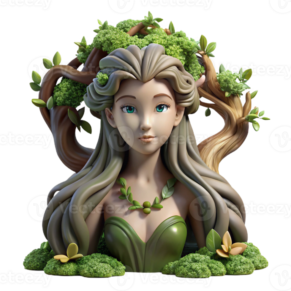 vibrant minimalist A serene dryad emerging from an ancient oak tree, adorned with moss and vines, soft dappled sunlight, Pre-Raphaelite style exclusive png