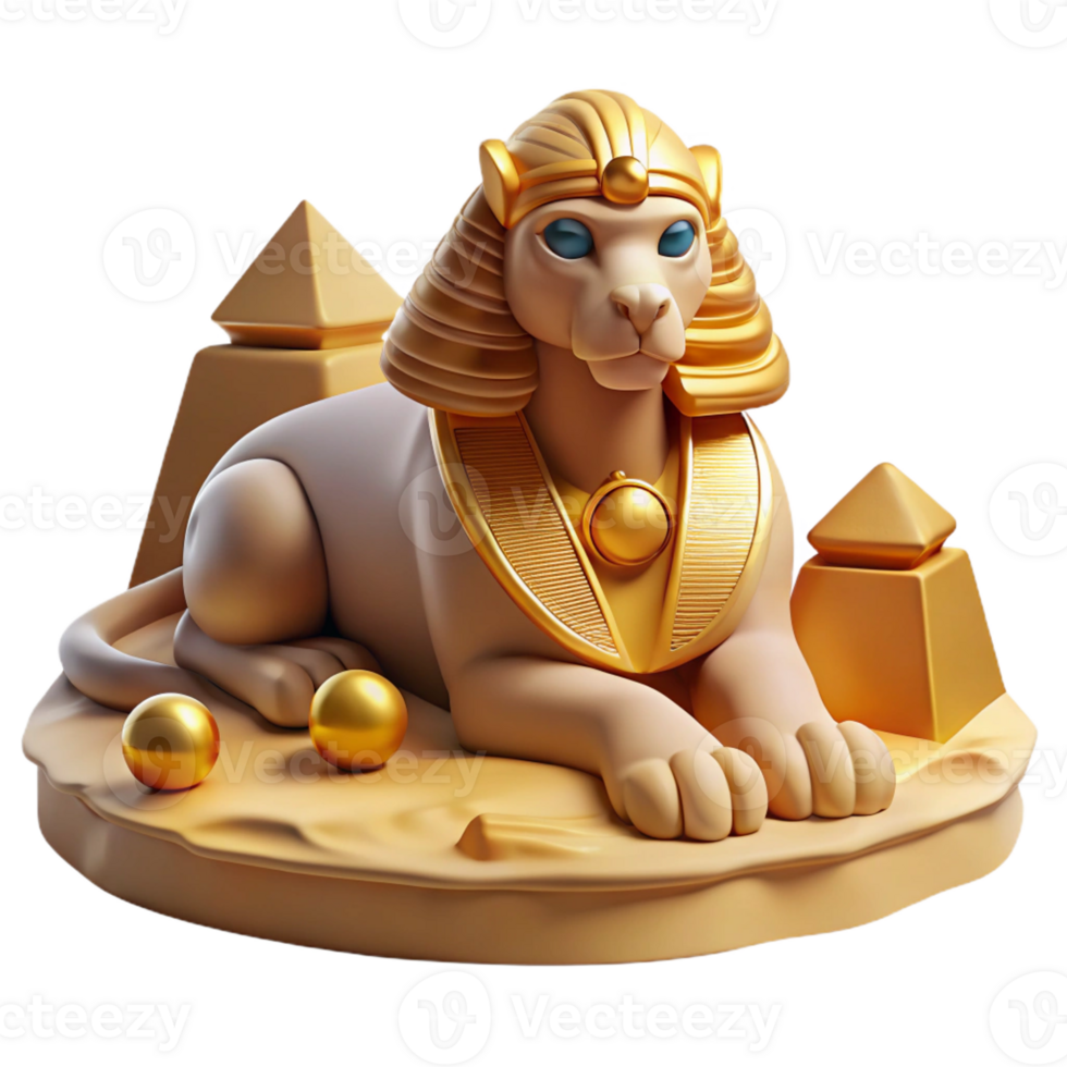 stunning abstract An elegant sphinx posing a riddle, surrounded by desert sands, golden hour lighting, Egyptian art style premium png