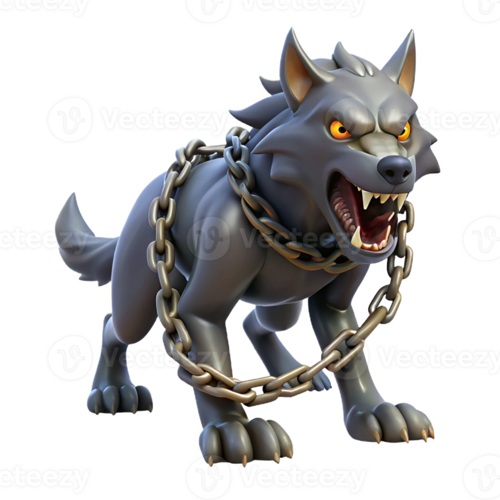 beautiful classic A fierce Fenrir bound by chains, struggling against his fate, dramatic lighting, Norse mythology style high quality png