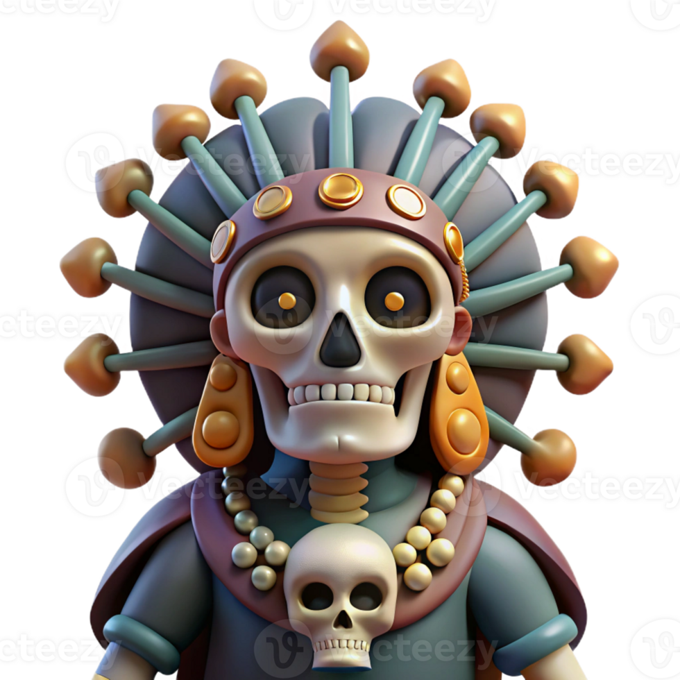stunning abstract A wise Mictlantecuhtli, god of the underworld, adorned with skulls and bones, dark and moody lighting, Aztec mythology style professional png