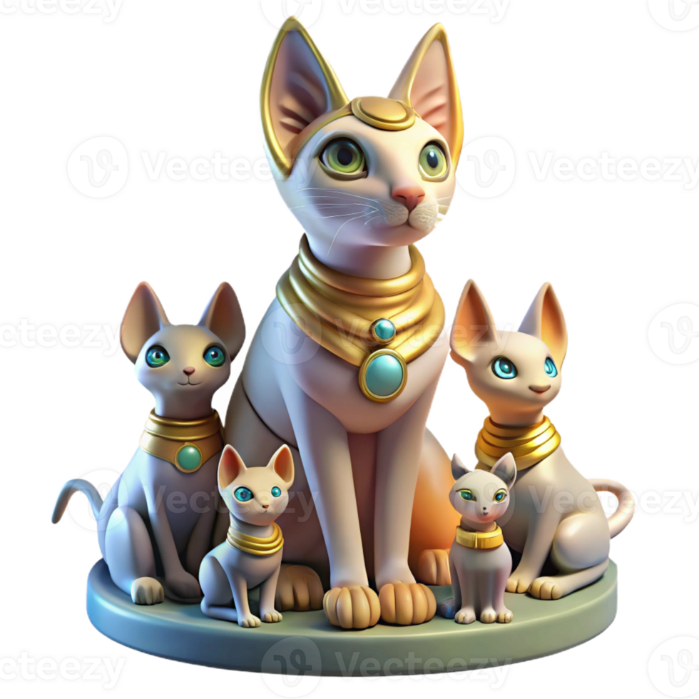 beautiful contemporary A benevolent Bastet, cat goddess, surrounded by kittens, soft and warm lighting, Egyptian mythology style original png