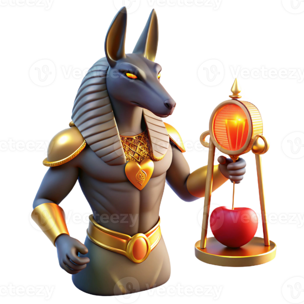 beautiful creative A powerful Anubis weighing the heart of a soul, against the feather of Ma'at, dramatic backlighting, Egyptian mythology style genuine png