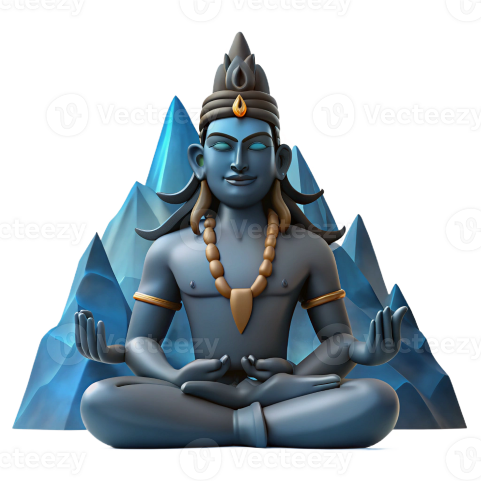 dramatic minimalist A powerful Shiva, god of destruction, meditating in the Himalayas, dramatic mountain lighting, Hindu mythology style premium png