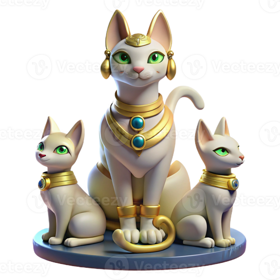 vibrant traditional A benevolent Bastet, cat goddess, surrounded by kittens, soft and warm lighting, Egyptian mythology style high quality png