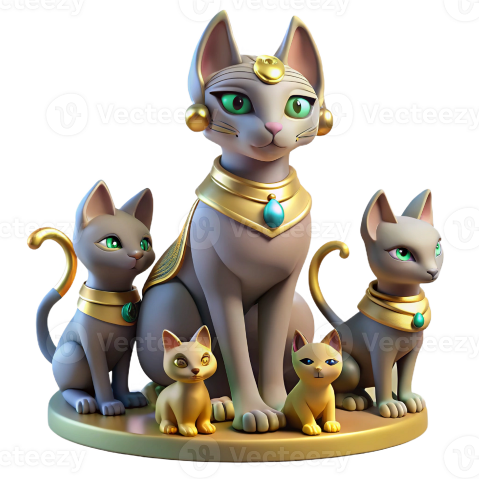 vibrant vintage A benevolent Bastet, cat goddess, surrounded by kittens, soft and warm lighting, Egyptian mythology style exclusive png