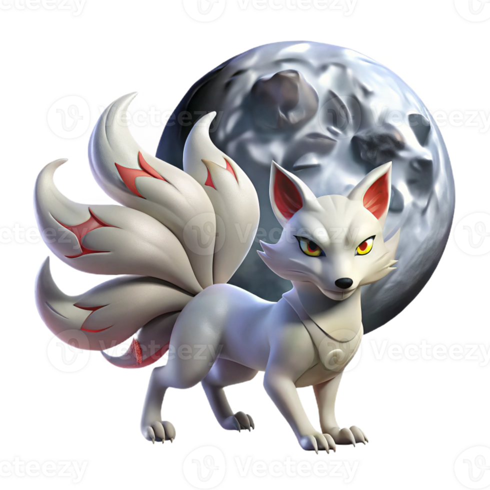 dramatic rustic A mischievous Kitsune, nine-tailed fox spirit, transforming under a full moon, ethereal moonlight, Japanese mythology style 4K png