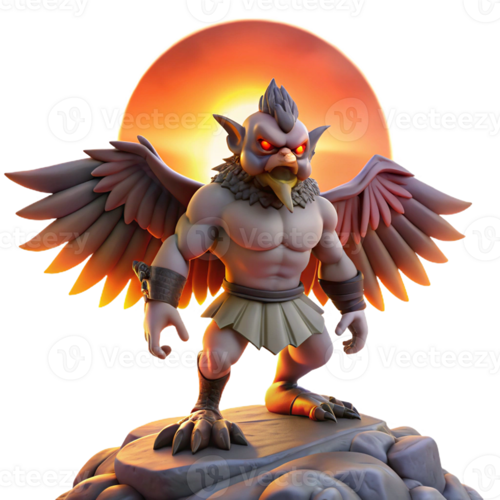 magnificent artistic A powerful Tengu, winged goblin, perched atop a mountain peak, dramatic sunset lighting, Japanese mythology style exclusive png