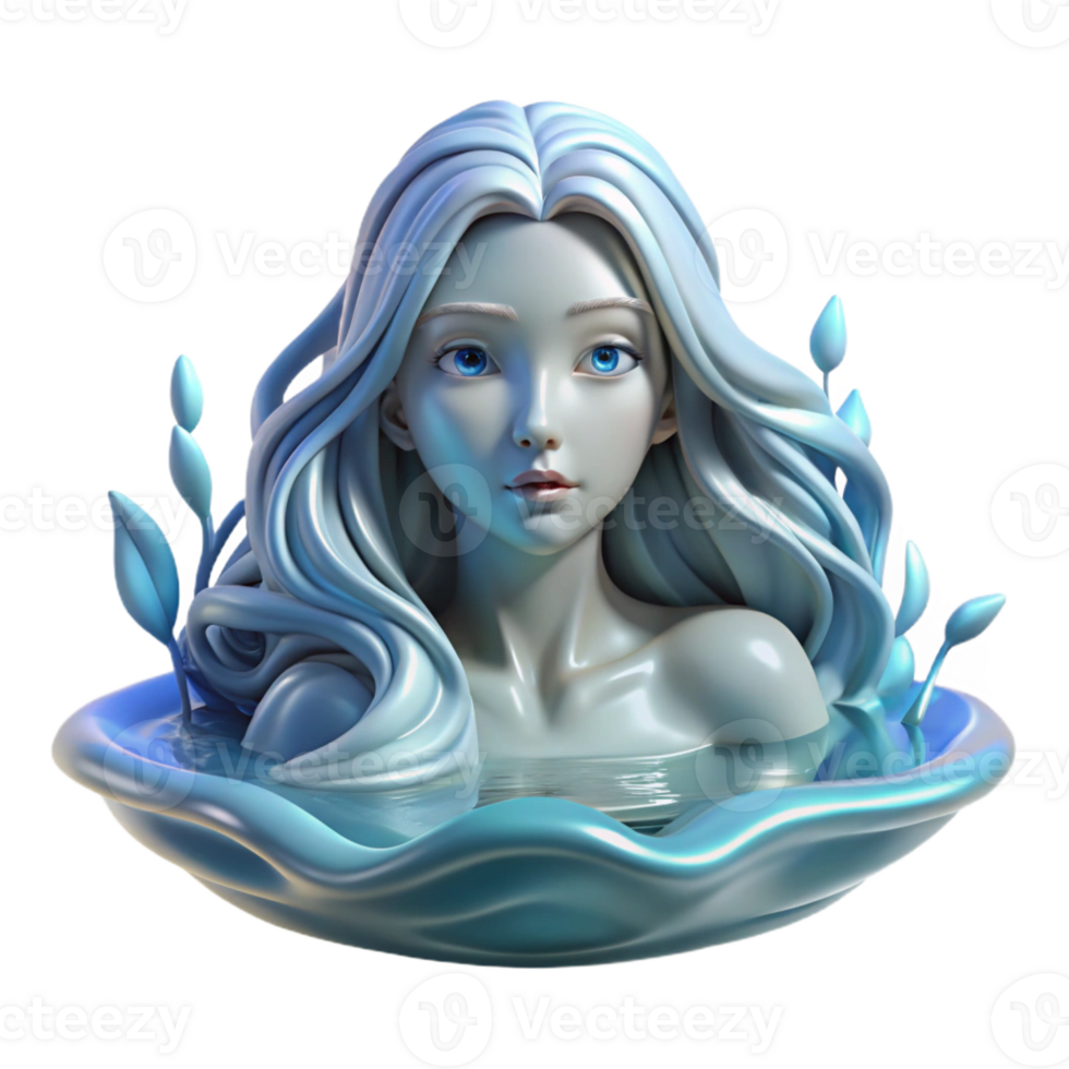 elegant rustic A serene water nymph, her hair flowing like liquid silver, emerging from a crystal-clear spring, illuminated by dappled sunlight, in a pre-Raphaelite style exclusive png