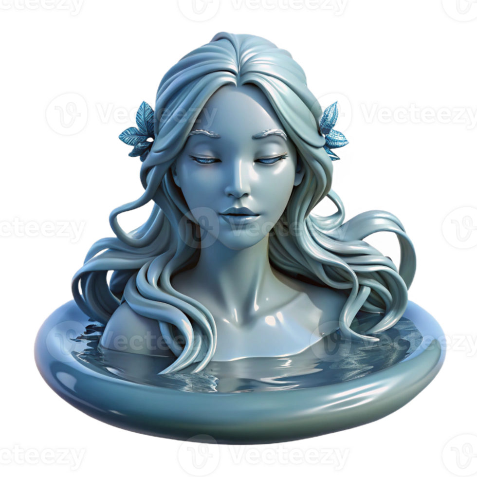 dramatic artistic A serene water nymph, her hair flowing like liquid silver, emerging from a crystal-clear spring, illuminated by dappled sunlight, in a pre-Raphaelite style premium png