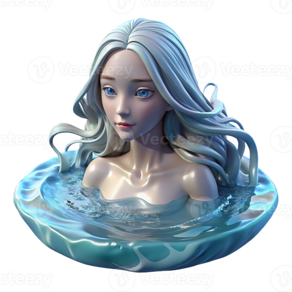 beautiful minimalist A serene water nymph, her hair flowing like liquid silver, emerging from a crystal-clear spring, illuminated by dappled sunlight, in a pre-Raphaelite style high quality png