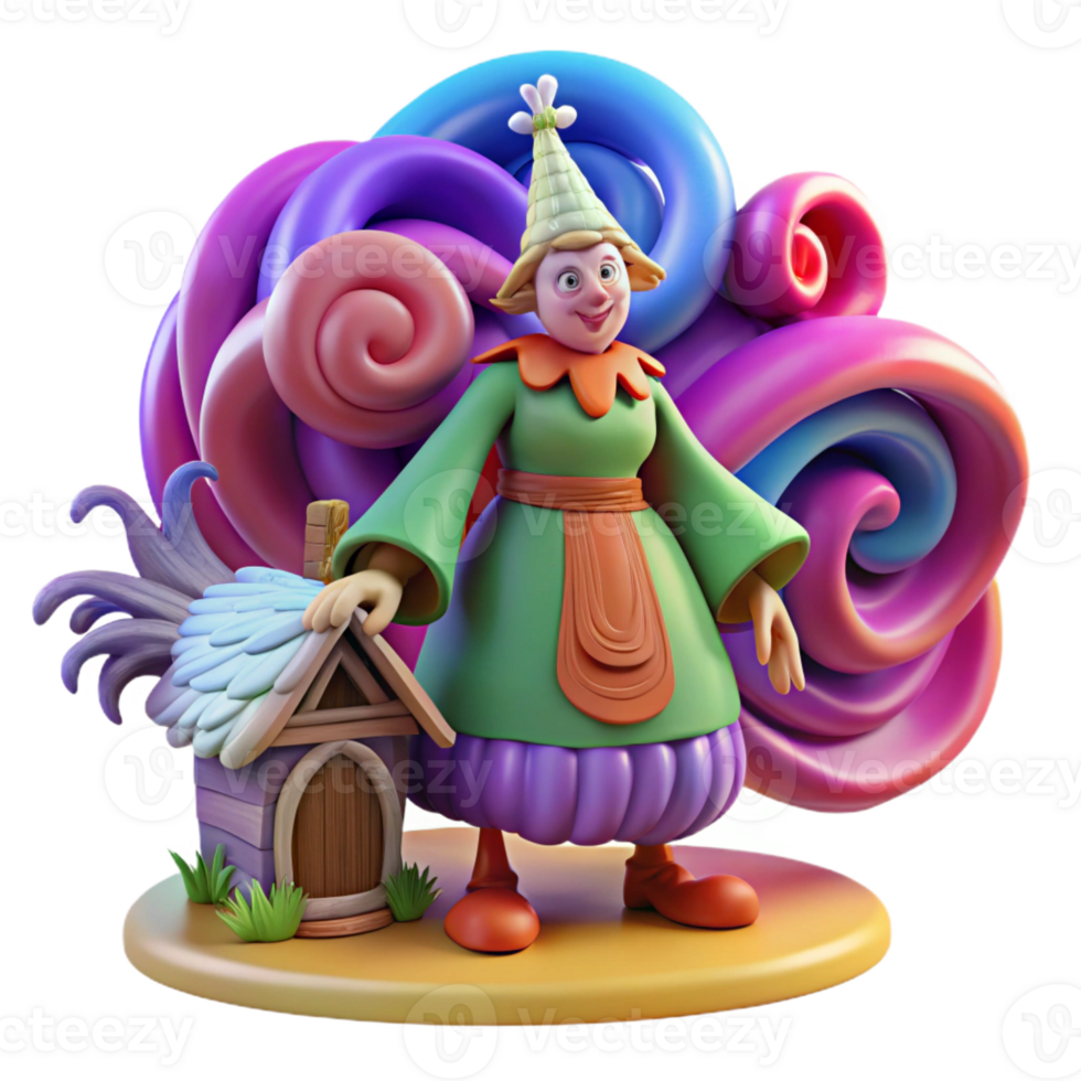 impressive artistic A powerful Slavic Baba Yaga, her hut standing on giant chicken legs, surrounded by a swirling vortex of vibrant colors, in a folk art style authentic png