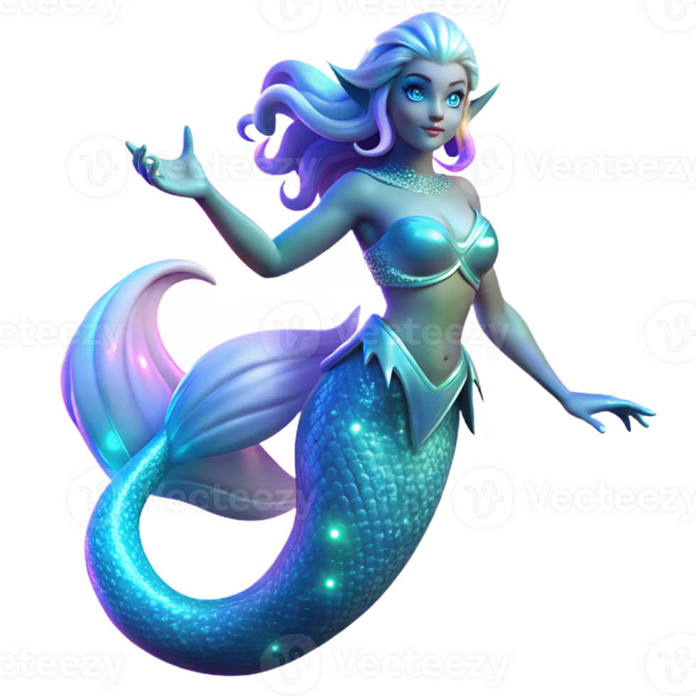 dramatic contemporary A graceful siren, luring sailors with her enchanting song, her scales shimmering with opalescent colors, lit by bioluminescent algae, in a fantasy art style high resolution png